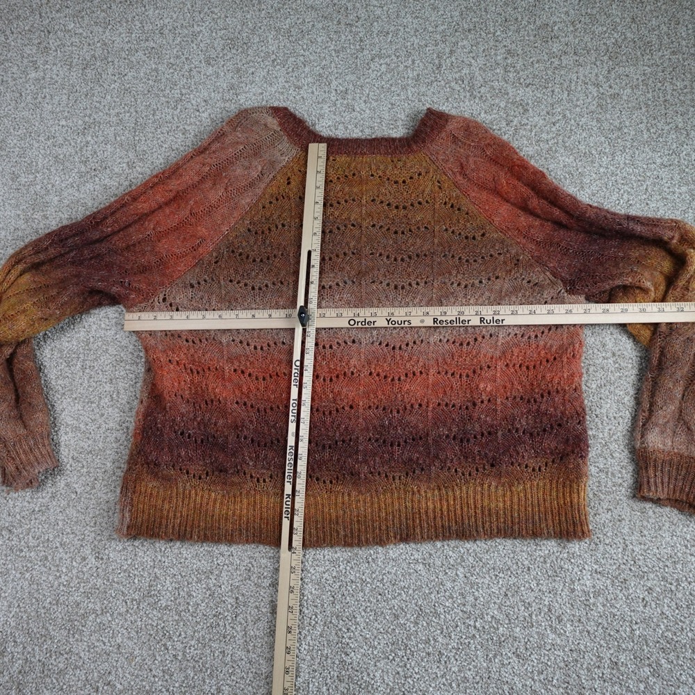 Knox Rose Womens 1X Ombre Pointelle Cable Knit Sweater Rust Orange Sunset Boho - Picture 5 of 5